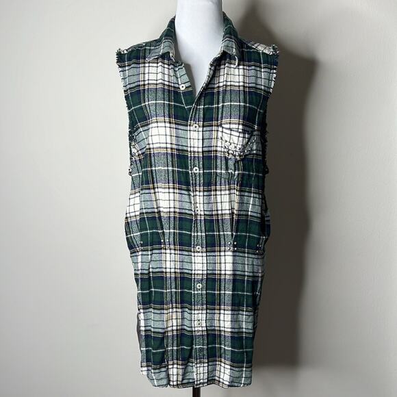 Free People Green Plaid Flannel Sleeveless Dress - Picture 1 of 6